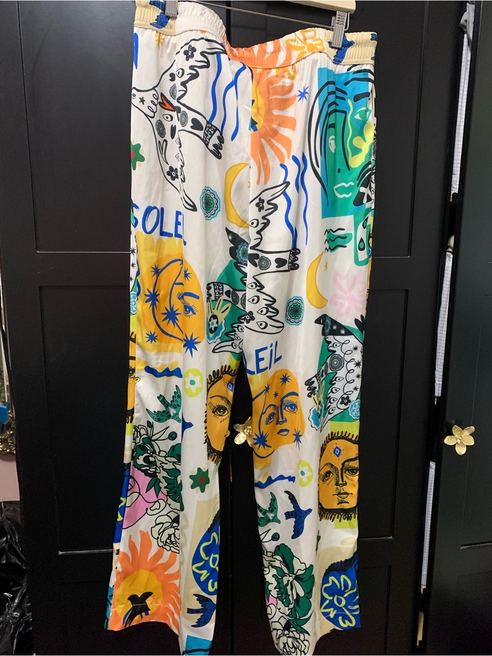 Joie Satin wide leg pants Art Print colorful soft comfy - Picture 4 of 5